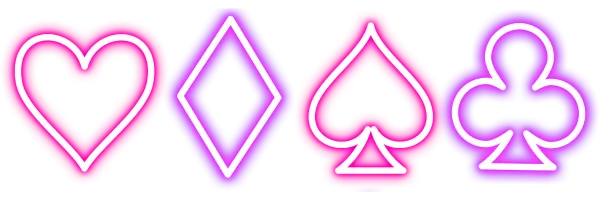 neon playing card suits